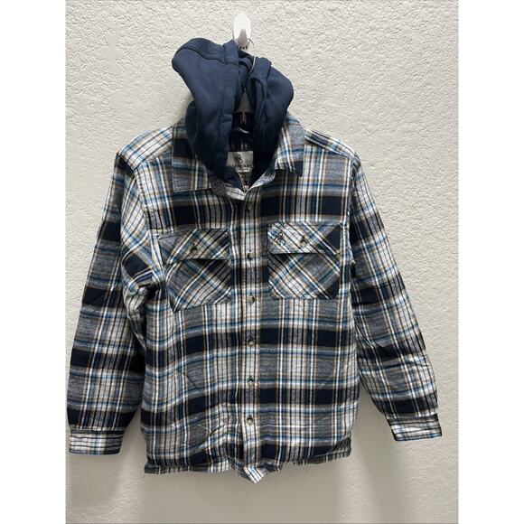 Legendary Whitetails Blue Plaid Quilt Lined Hooded Flannel Shirt Mens Small - Picture 1 of 8